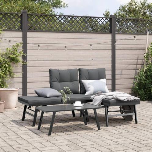 vidaXL Tuinbanken met kussens 2 st gepoedercoat staal zwart, Tuin en Terras, Tuinbanken, Nieuw, Metaal, Verzenden