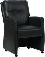 Zwarte leren landelijke eetkamerfauteuil - Granada leer Blac, Huis en Inrichting, Overige kleuren, Nieuw, Leer, Ophalen of Verzenden