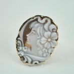Verguld, Zilver - Ring - Handgesneden maas, Antiek en Kunst