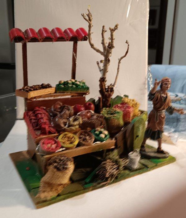 Kerststal - Papier-maché - handelaar, Antiek en Kunst, Curiosa en Brocante