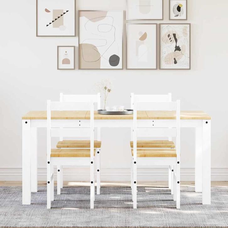 vidaXL 5-delige Eethoek Panama massief grenenhout wit, Huis en Inrichting, Complete eetkamers, Nieuw, Verzenden