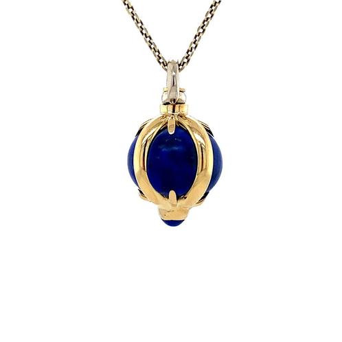 Gouden vintage bol hanger met lapis lazuli 18 krt, Sieraden, Tassen en Uiterlijk, Kettinghangers, Nieuw, Ophalen of Verzenden