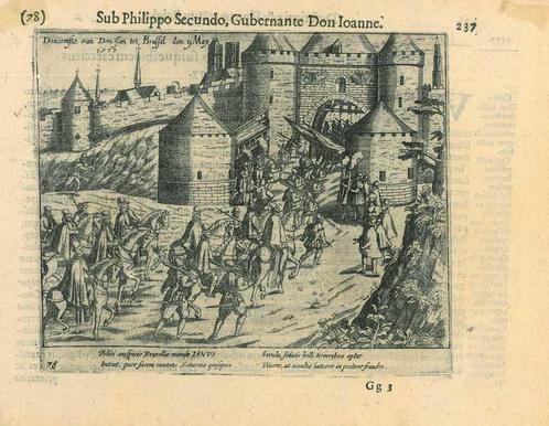 Historische prent van Brussels, Antiek en Kunst, Kunst | Etsen en Gravures