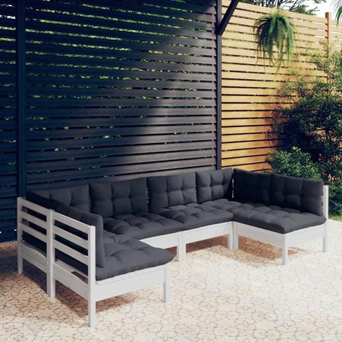vidaXL 6-delige Loungeset met kussens massief grenenhout wit, Tuin en Terras, Tuinsets en Loungesets, Loungeset, Nieuw, Verzenden