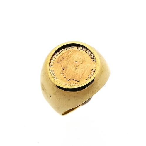 Gouden pink ring met munt | John F. Kennedy (vintage), Sieraden, Tassen en Uiterlijk, Ringen, Heer, Overige kleuren, 17 tot 18