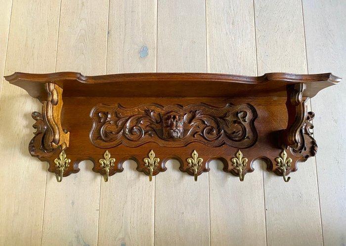 Kapstok - Eik, Metaal - hoedenplank leeuw lelie, Antiek en Kunst, Curiosa en Brocante