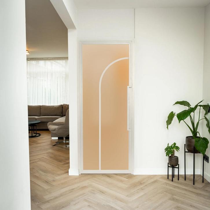 Stalen Binnendeur - Wit - 2 Vlaks rond - Mat glas, Doe-het-zelf en Verbouw, Deuren en Horren, Nieuw, Metaal, Binnendeur, 200 tot 215 cm