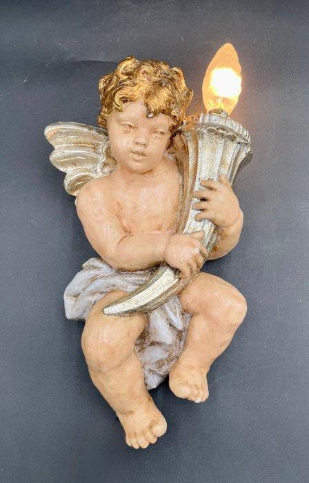 Wandkandelaar - Fijn vergulde polychrome gesso - Cherubijn, Antiek en Kunst, Curiosa en Brocante