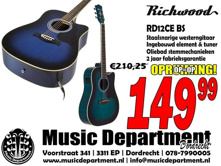 Richwood RD12CEBS Blueburst | Music Department, Muziek en Instrumenten, Snaarinstrumenten | Gitaren | Akoestisch, Met (piezo-)element