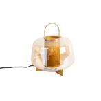 Art deco tafellamp goud met amber glas 30 cm - Kevin, Nieuw, Glas, Art Deco, Minder dan 50 cm