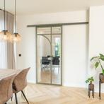 Stalen Schuifdeur koofsysteem Olijfgroen 5 Vlaks rond Helder, Doe-het-zelf en Verbouw, Kozijnen en Schuifpuien, Nieuw, Metaal