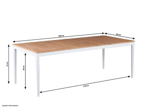 Tuintafel Sandro 180 x 90 cm | Aluminium Frame Wit, Tuin en Terras, Tuintafels, Ophalen of Verzenden