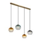 Hanglamp brons met smoke amber en groen glas langwerpig, Nieuw, Overige materialen, Art Deco, 75 cm of meer