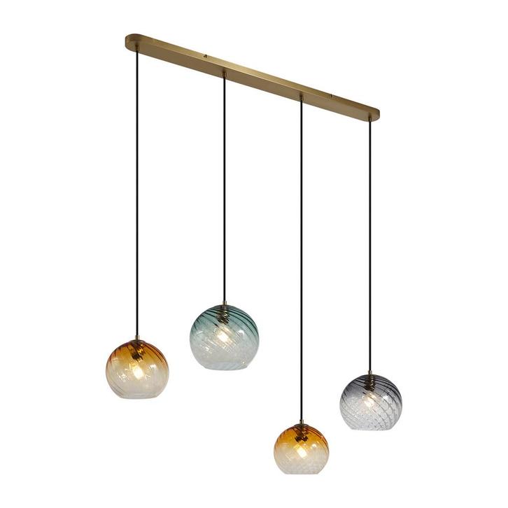 Hanglamp brons met smoke amber en groen glas langwerpig, Huis en Inrichting, Lampen | Hanglampen, Nieuw, Overige materialen, 75 cm of meer