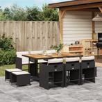 vidaXL 11-delige Tuinset met kussens poly rattan zwart, Meer dan 8 zitplaatsen, Nieuw, Tuinset, Verzenden