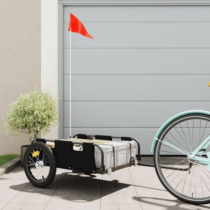vidaXL Fietstrailer oxford stof en ijzer zwart, Fietsen en Brommers, Fietsaccessoires | Aanhangers en Karren, Nieuw, Verzenden