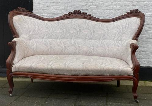 prachtige biedermeier antiek mahonie bank, rand met roosjes, Antiek en Kunst, Antiek | Meubels | Stoelen en Banken