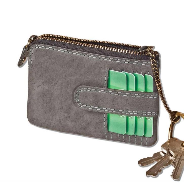 Woodland Leren Sleuteletui met Pasjesvakken - Antraciet, Sieraden, Tassen en Uiterlijk, Portemonnees, Grijs, Nieuw, Overige merken
