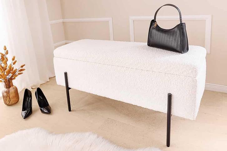 Moderne Kistbank LOFT 100cm witte Bouclé Bank met, Huis en Inrichting, Banken | Bankstellen, Ophalen of Verzenden