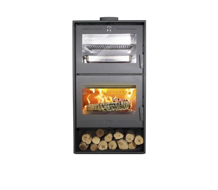 Houtkachel Lacunza Altea met kanaal voor schuin pannendak, Huis en Inrichting, Haarden, Ophalen