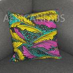 Afrikaans kussen | Geel roze veren - Sierkussen 45x45 - 100%, Huis en Inrichting, Woonaccessoires | Kussens, Ophalen of Verzenden