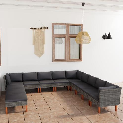 vidaXL 12-delige Loungeset met kussens poly rattan grijs, Tuin en Terras, Tuinsets en Loungesets, Loungeset, Nieuw, 2 zitplaatsen