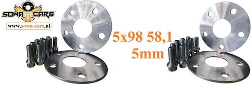 Heb je spacers nodig ? ALFA FIAT OPEL 5x98 58.1 5mm, Auto diversen, Tuning en Styling, Ophalen of Verzenden