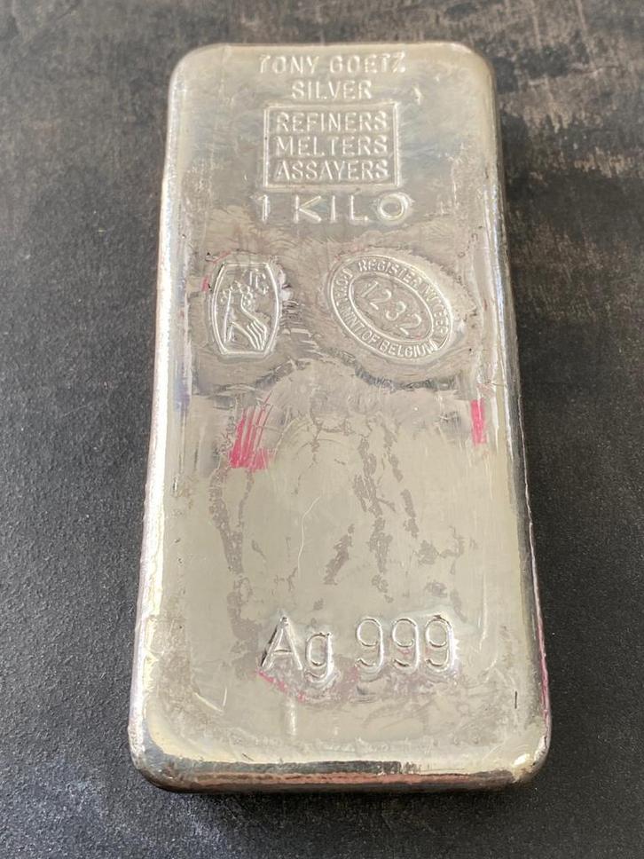 1 kg Tony Goetz zilverbaar, Postzegels en Munten, Edelmetalen en Baren, Zilver, Verzenden
