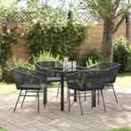 vidaXL 5-Delige Tuin Eetset Met Kussens Zwart Poly Rattan, Verzenden, Nieuw, Rotan