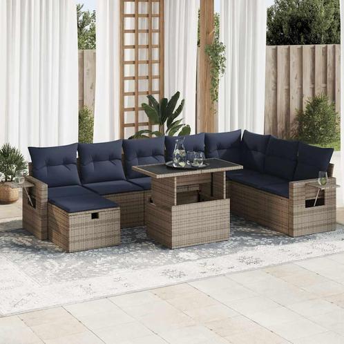 vidaXL 9-delige Loungeset met kussens poly rattan acacia, Tuin en Terras, Tuinsets en Loungesets, Loungeset, Nieuw, Rotan, Verzenden