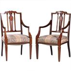 Stel armstoelen met zeer fraai ingelegde medaillons ca 1900, Antiek en Kunst, Ophalen of Verzenden