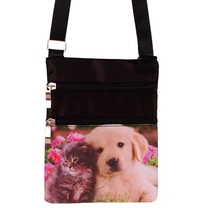 Schoudertasje Meisjes - Kitten met Puppie Roze Bloemen - Zwa, Sieraden, Tassen en Uiterlijk, Tassen | Schoudertassen, Nieuw, Ophalen of Verzenden