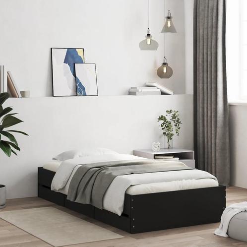 vidaXL Bedframe met lades bewerkt hout zwart 75x190 cm, Huis en Inrichting, Slaapkamer | Bedden, Zwart, Nieuw, Hout, Verzenden