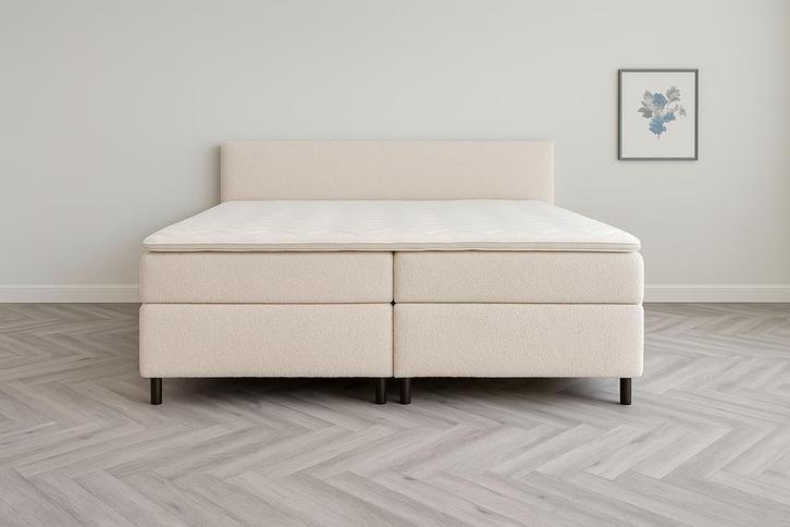 Opberg Boxspring - Eefje - Teddy - Beige - 200 x 220 cm, Huis en Inrichting, Slaapkamer | Boxsprings, 220 cm, Beige, Overige maten