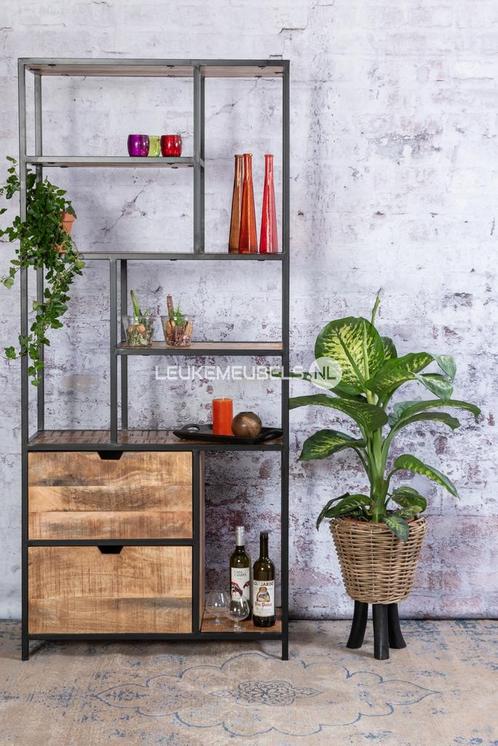 Boekenrek Bueno-Mango met 2 lades, Huis en Inrichting, Kasten | Boekenkasten, 25 tot 50 cm, Met lade(s), Met plank(en), Nieuw