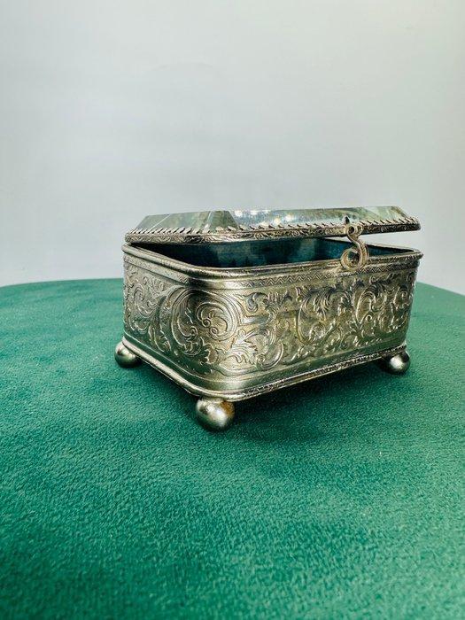 Sieradendoos - Messing, Glas, Zijde - Napoléon III, Antiek en Kunst, Curiosa en Brocante