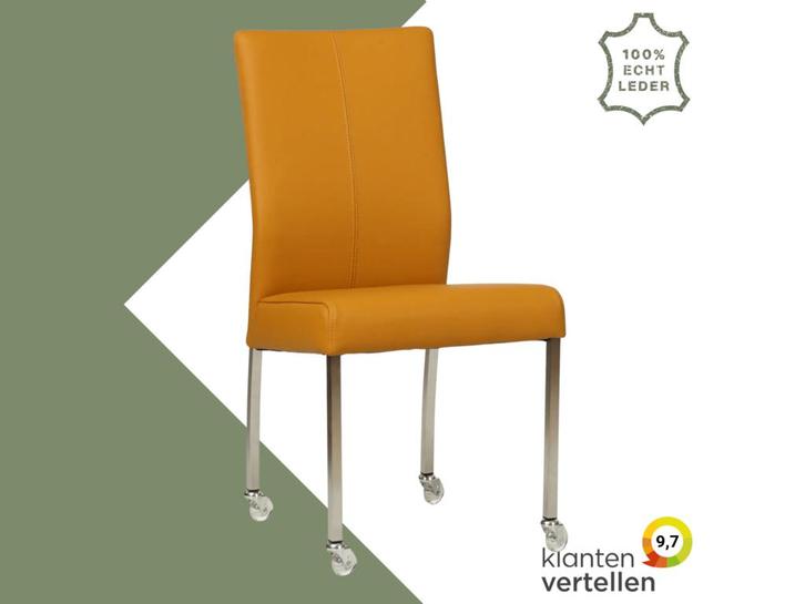 Leren eetkamerstoel Comfort met wieltjes - Toledo Leem, Huis en Inrichting, Stoelen, Eén, Overige kleuren, Nieuw, Leer, Ophalen of Verzenden