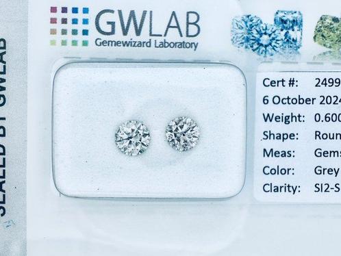 2 pcs Diamant (Natuurlijk gekleurd) - 0.60 ct - Rond - Fancy, Sieraden, Tassen en Uiterlijk, Edelstenen