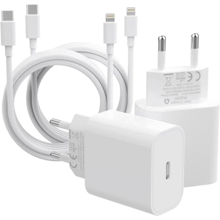 iPhone Snellader met USB C Lightning Kabel - 4 PACK - 20W, Telecommunicatie, Mobiele telefoons | Telefoon-opladers, Ophalen of Verzenden