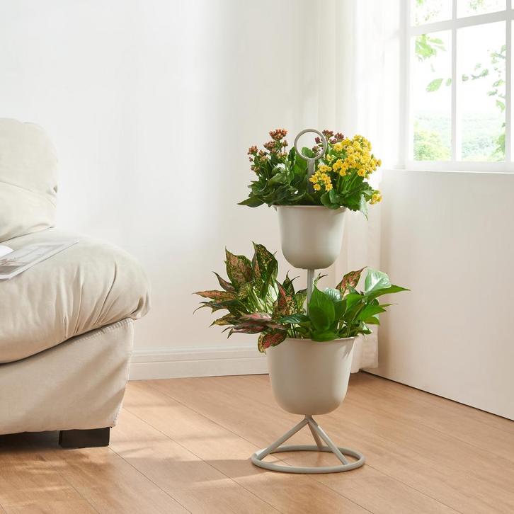 Plantenstandaard Alphen 2 bloempotten 76,5x26 cm lichtgrijs, Tuin en Terras, Bloembakken en Plantenbakken, Verzenden