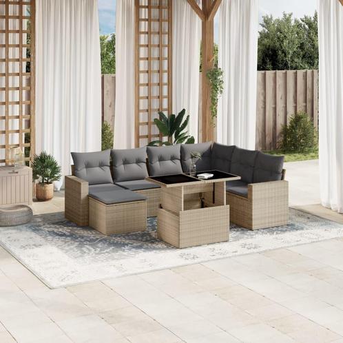 vidaXL 8-delige Loungeset met kussens poly rattan beige, Tuin en Terras, Tuinsets en Loungesets, Loungeset, Nieuw, Rotan, Verzenden