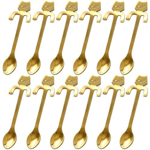 Fako Bijoux® - 12x Theelepel / Koffielepel Hangende Kat -, Huis en Inrichting, Keuken | Bestek, Verzenden