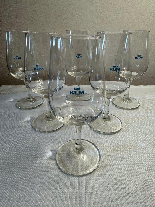 Wijnglas - Glas - Zes KLM Business Class wijn- en, Antiek en Kunst, Antiek | Wandborden en Tegels