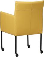 Gele leren moderne kuipstoel - poot rond zwart met wiel - To, Huis en Inrichting, Stoelen, Nieuw, Leer, Ophalen of Verzenden, Eén