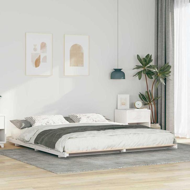 vidaXL Bedframe Wit 200 x 210 cm Massief grenenhout, Huis en Inrichting, Slaapkamer | Bedden, Wit, Nieuw, Hout, Verzenden