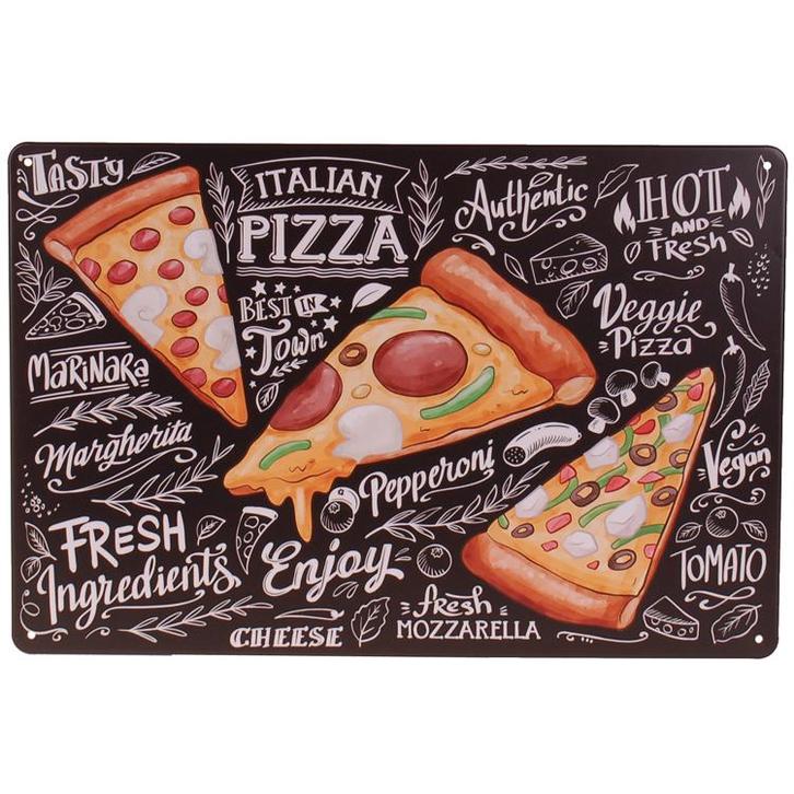 Metalen Plaatje - Pizza Slices & Teksten - 20x30cm NIEUW, Huis en Inrichting, Woonaccessoires | Tekstborden en Spreuken, Nieuw