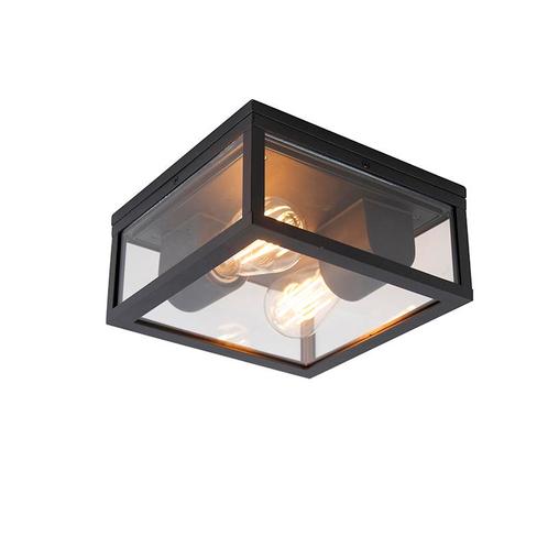 Industriële plafondlamp zwart IP44 2-lichts - Charlois, Tuin en Terras, Buitenverlichting, Nieuw, Minder dan 50 watt