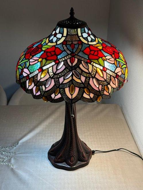 XXL Tiffany stijl tafellamp PEACOCK ROSE GARDEN lamp met 2, Antiek en Kunst, Kunst | Designobjecten
