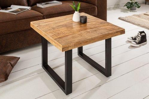 Massieve salontafel IRON CRAFT 60cm mangohout industrieel, Huis en Inrichting, Tafels | Salontafels, Ophalen of Verzenden