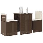 vidaXL 3-delige Bistroset met kussens poly rattan bruin, Verzenden, Nieuw, Rotan